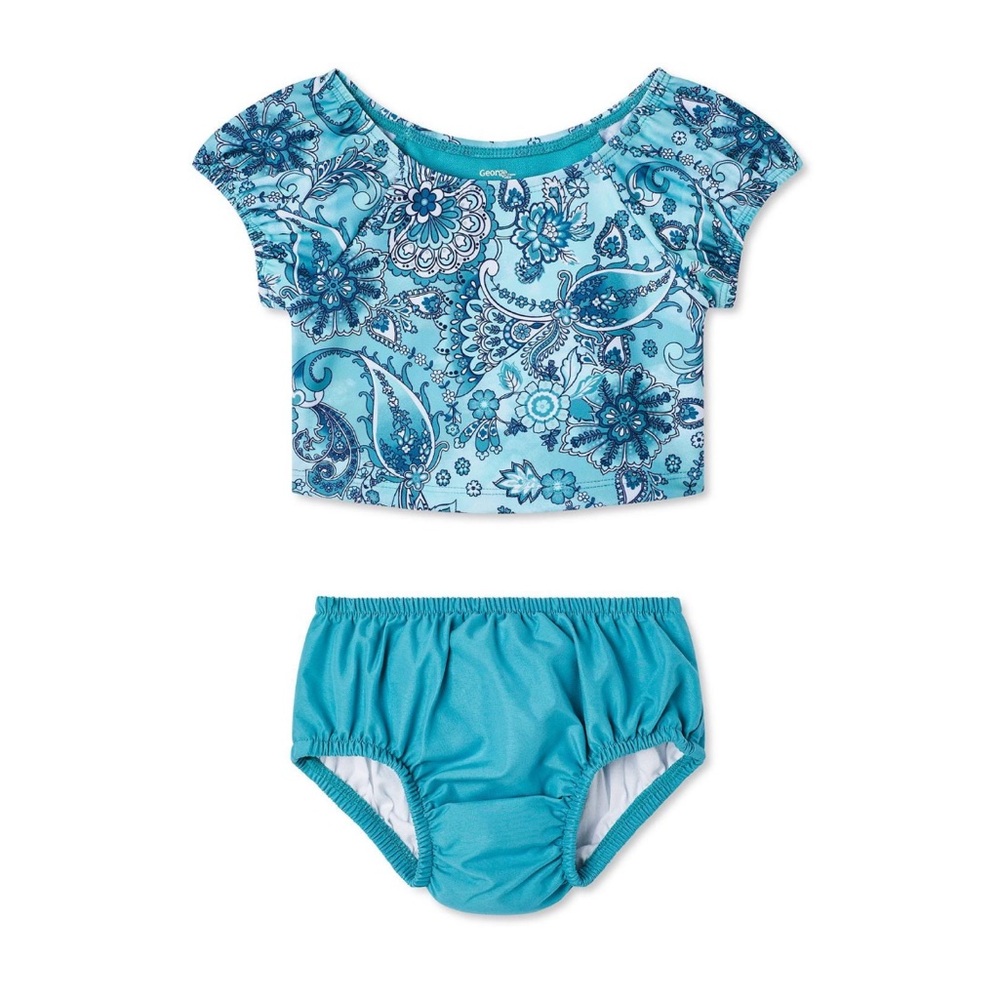 NWT George Baby 3-6months BLUE Girls' Scoop Bikini Top 2-Piece Set Geor…